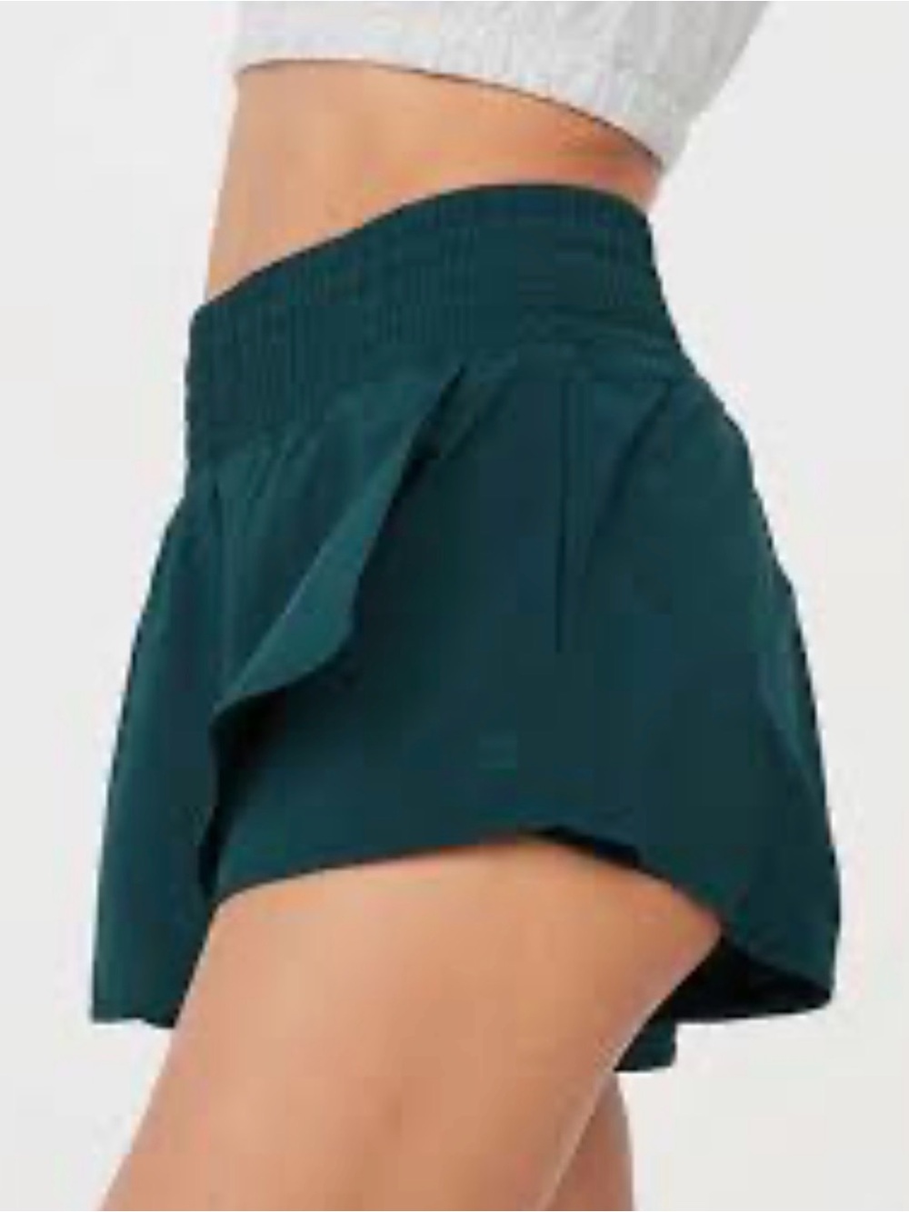 Aerie High-Waist Athletic Shorts with Side Flounce - Teal Green